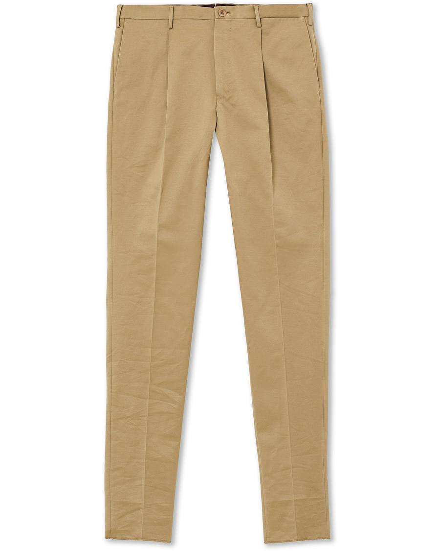 Herre | Bukser | Incotex | Slim Pleated Cotton Chinos Khaki