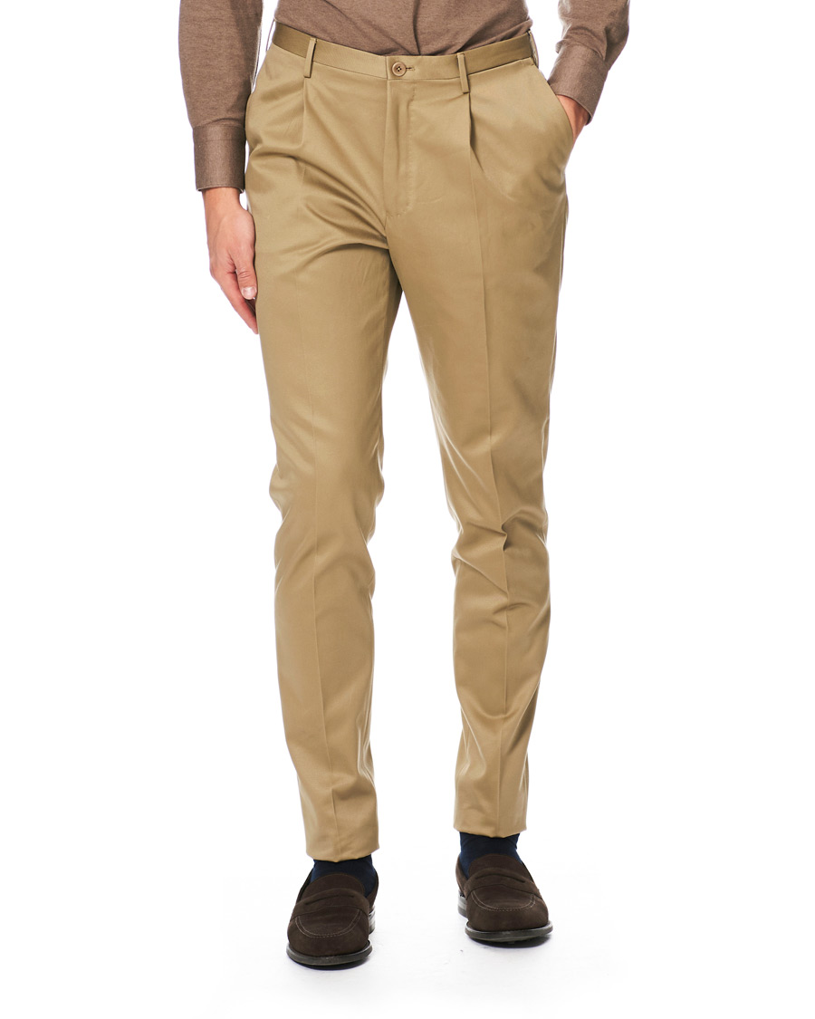 Herre | Bukser | Incotex | Slim Pleated Cotton Chinos Khaki