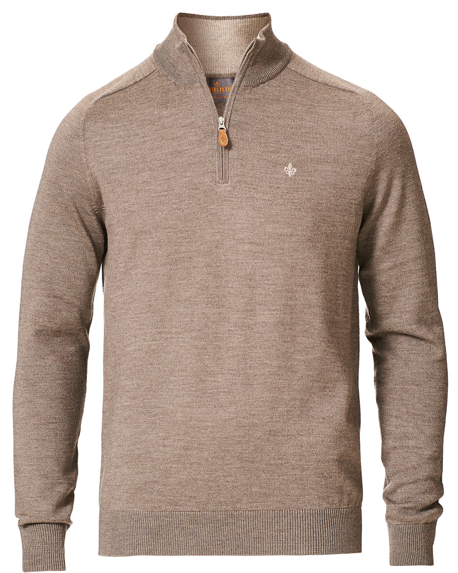 Herre | Gensere | Morris | John Merino Half Zip Light Brown