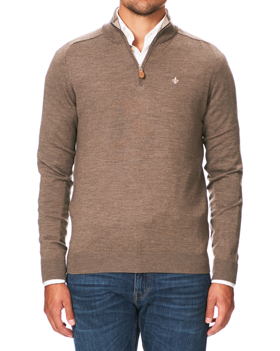 Herre | Gensere | Morris | John Merino Half Zip Light Brown