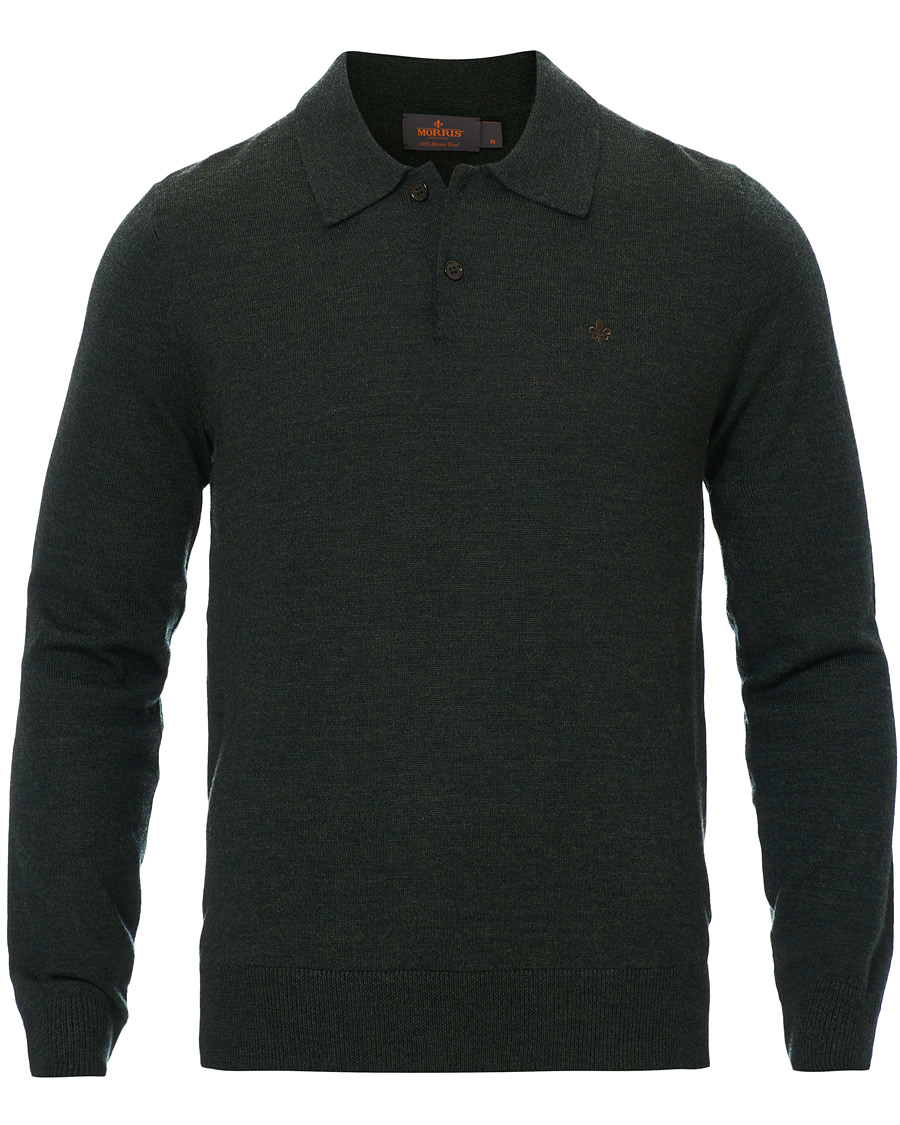 Herre | Gensere | Morris | Merino Knitted Polo Dark Green