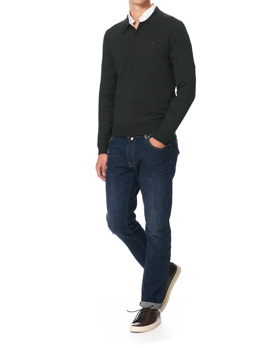 Herre | Gensere | Morris | Merino Knitted Polo Dark Green
