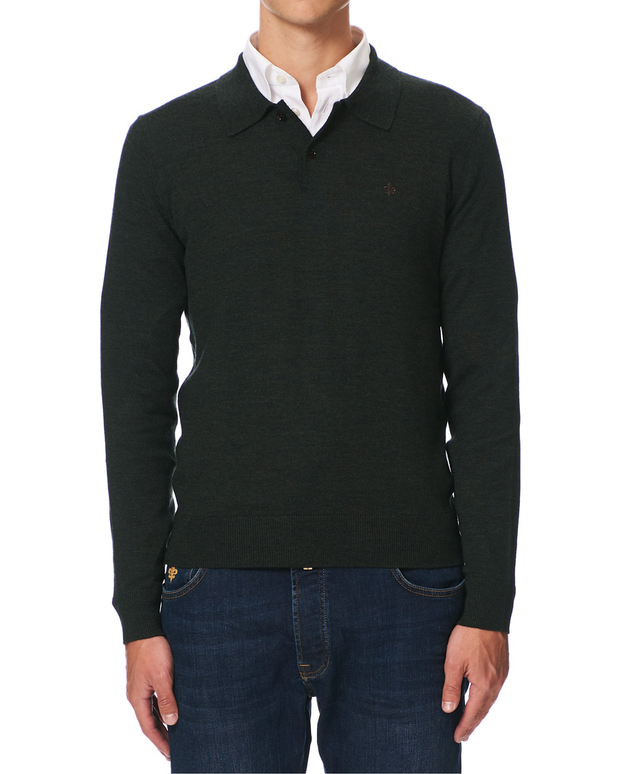 Herre | Gensere | Morris | Merino Knitted Polo Dark Green