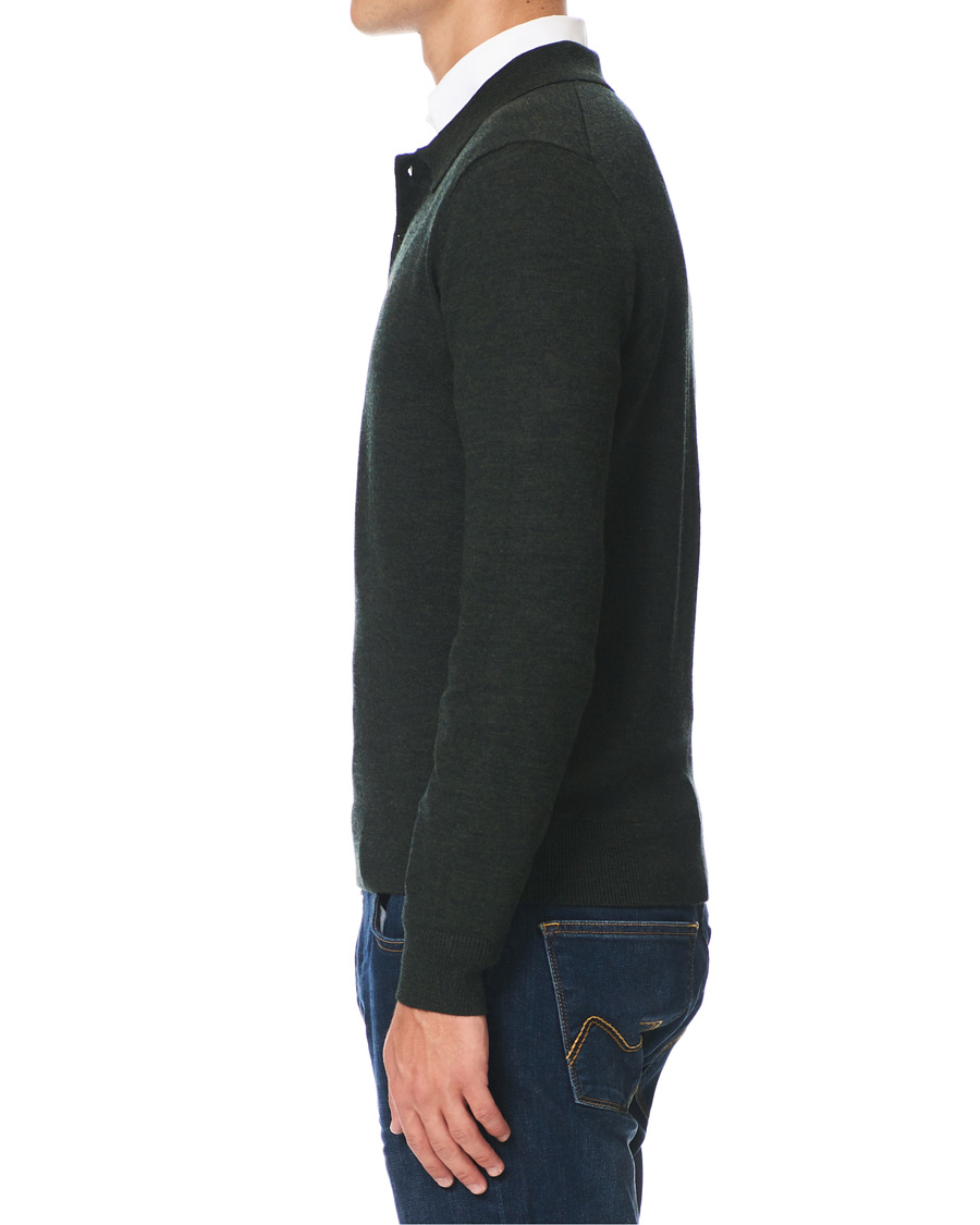 Herre | Gensere | Morris | Merino Knitted Polo Dark Green