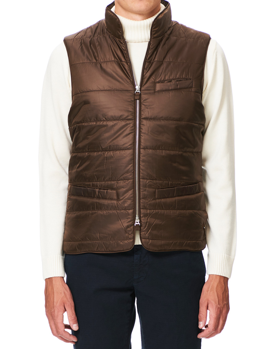 Herre | Jakker | Stenströms | Quilted Houndstooth Vest Brown