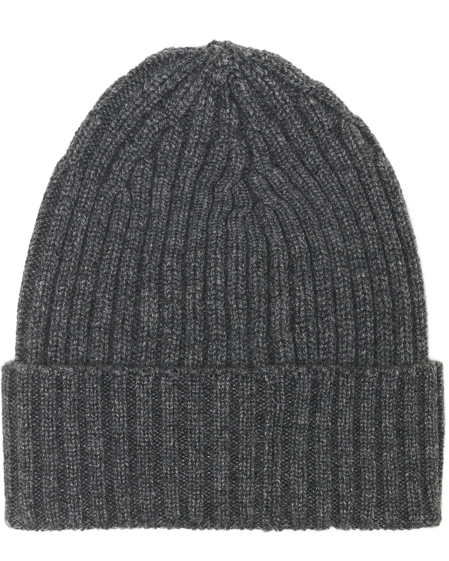 Herre | Piacenza Cashmere Ribbed Cashmere Beanie Grey Melange | Piacenza Cashmere | Ribbed Cashmere Beanie Grey Melange