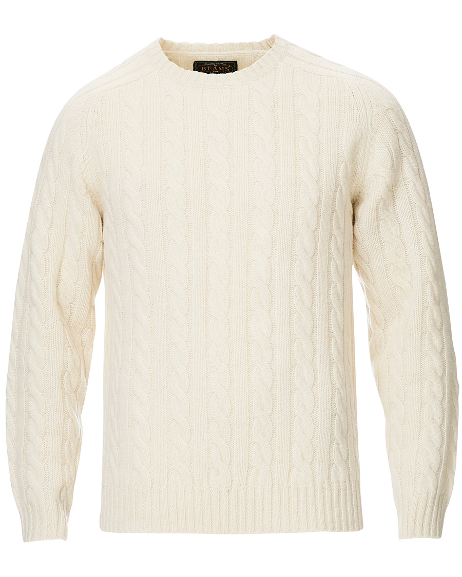 Herre | Gensere | BEAMS PLUS | Crew Neck Cable Sweater White
