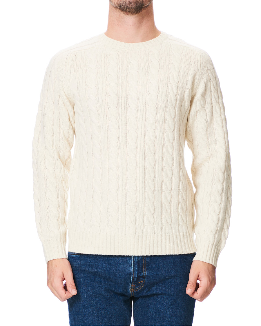 Herre | Gensere | BEAMS PLUS | Crew Neck Cable Sweater White
