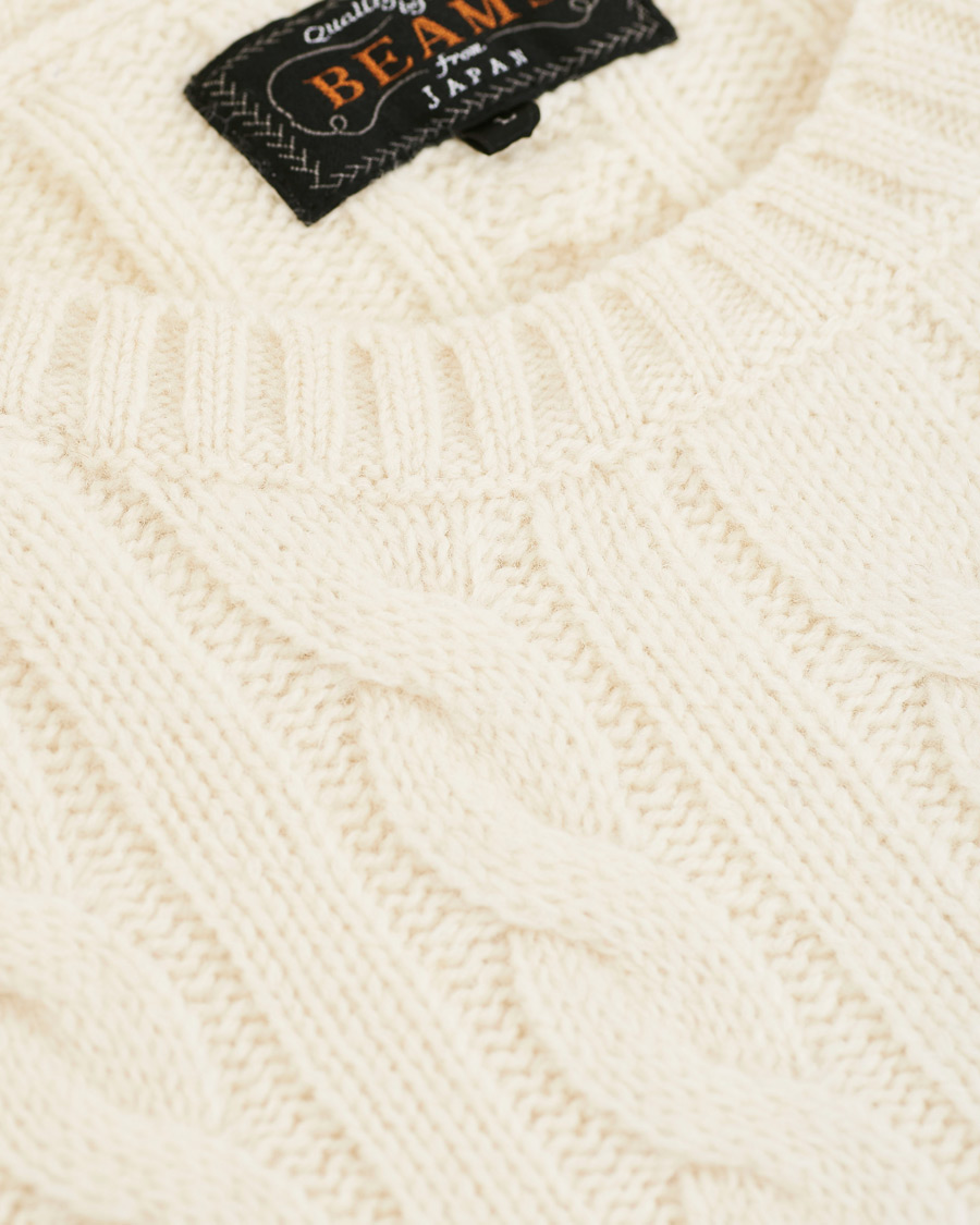 Herre | Gensere | BEAMS PLUS | Crew Neck Cable Sweater White