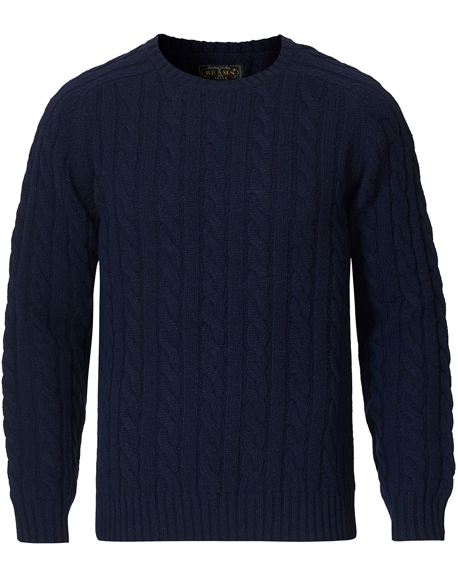 Herre | Gensere | BEAMS PLUS | Crew Neck Cable Sweater Navy