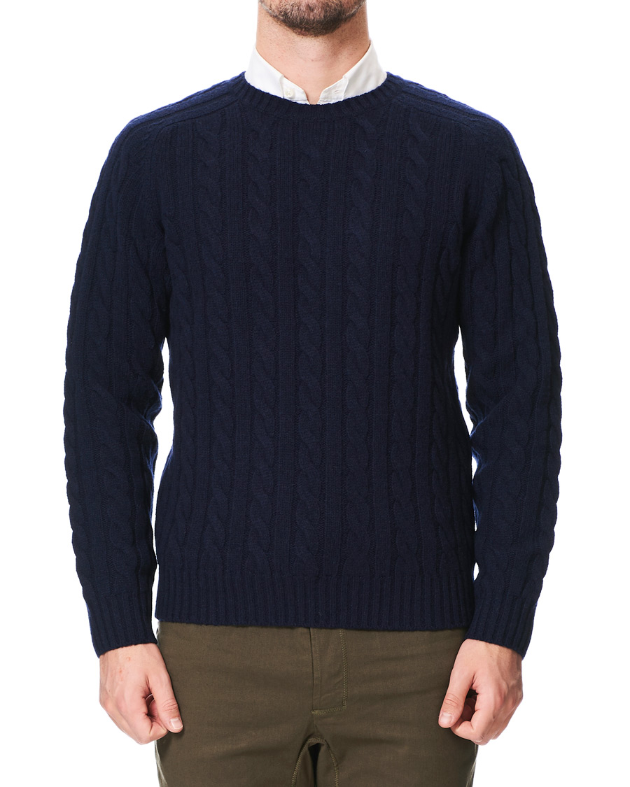 Herre | Gensere | BEAMS PLUS | Crew Neck Cable Sweater Navy