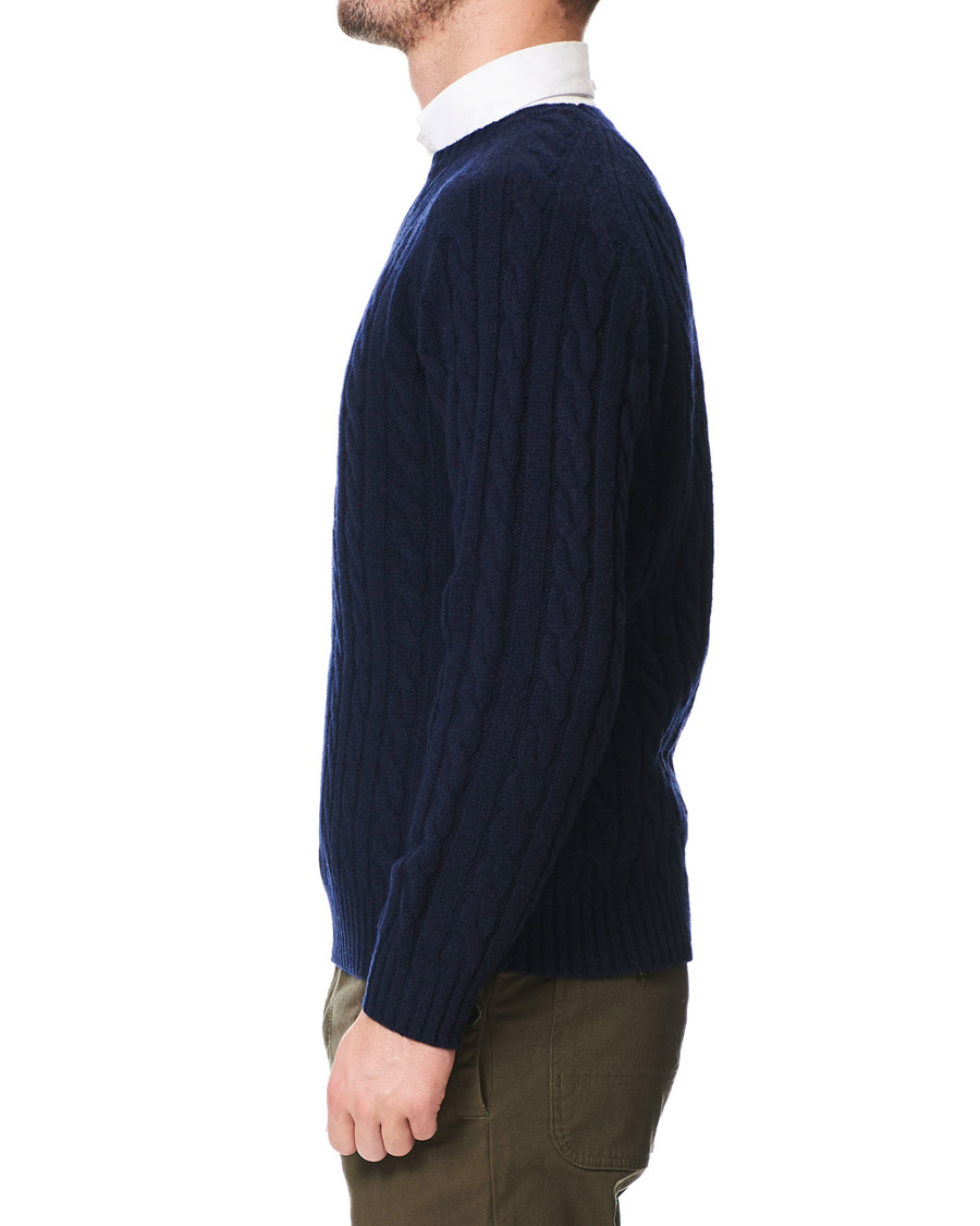 Herre | Gensere | BEAMS PLUS | Crew Neck Cable Sweater Navy