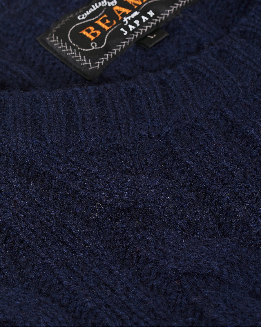Herre | Gensere | BEAMS PLUS | Crew Neck Cable Sweater Navy