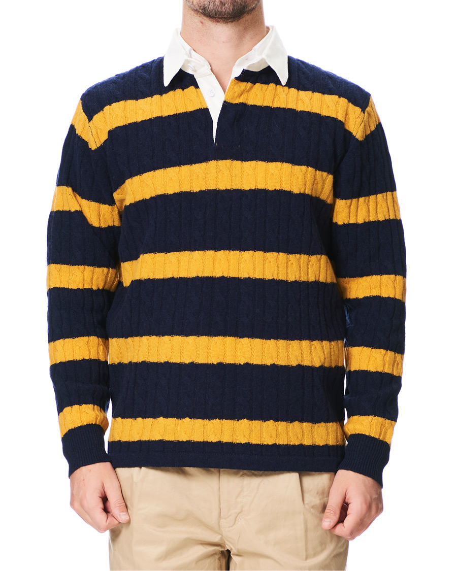 Herre | Gensere | BEAMS PLUS | Knitted Cable Rugger Navy/Yellow