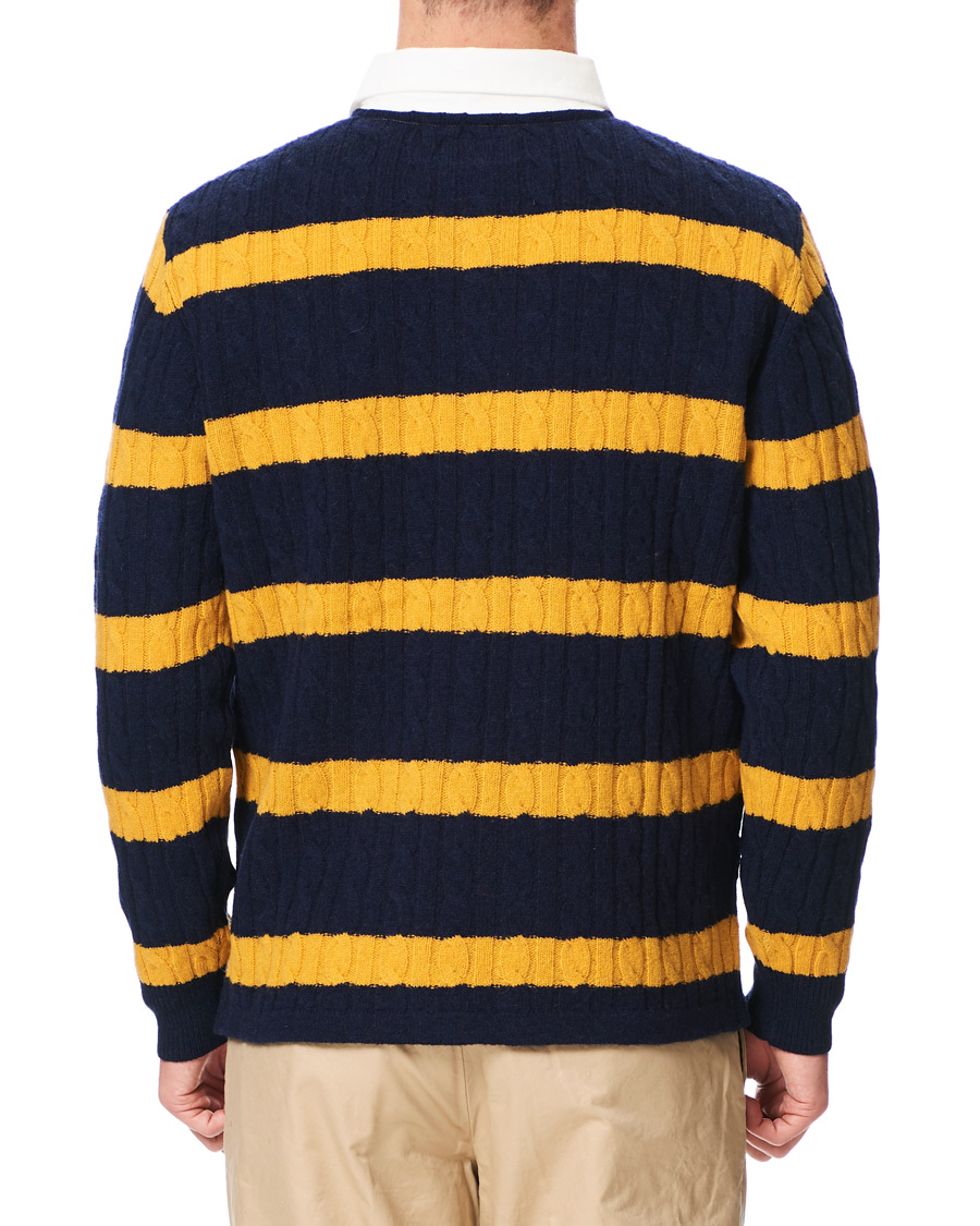 Herre | Gensere | BEAMS PLUS | Knitted Cable Rugger Navy/Yellow