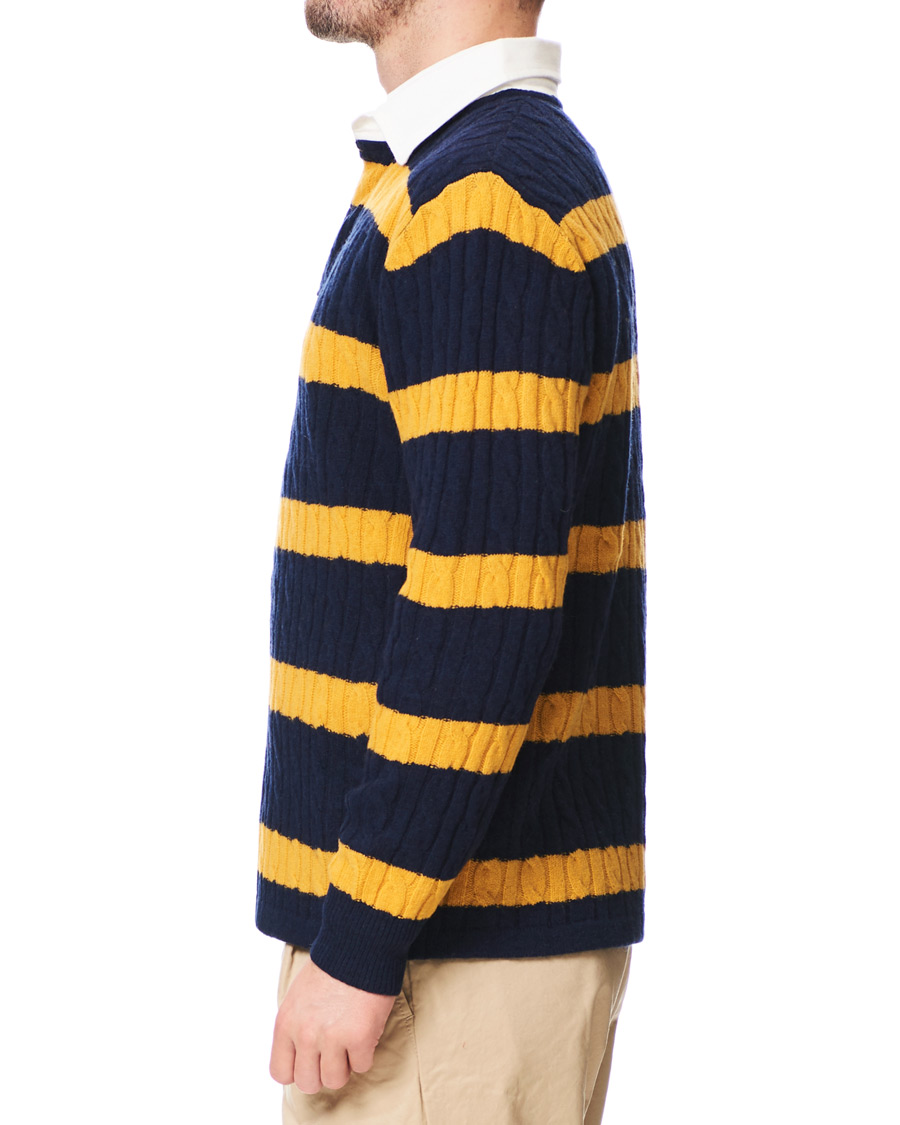 Herre | Gensere | BEAMS PLUS | Knitted Cable Rugger Navy/Yellow