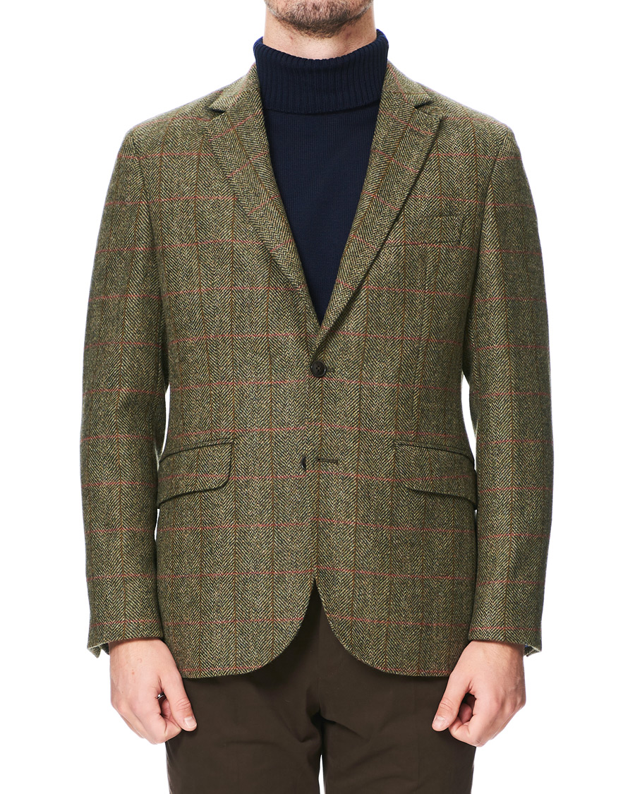 Hackett Herringbone Checked Tweed Blazer Green hos CareOfCarl.no