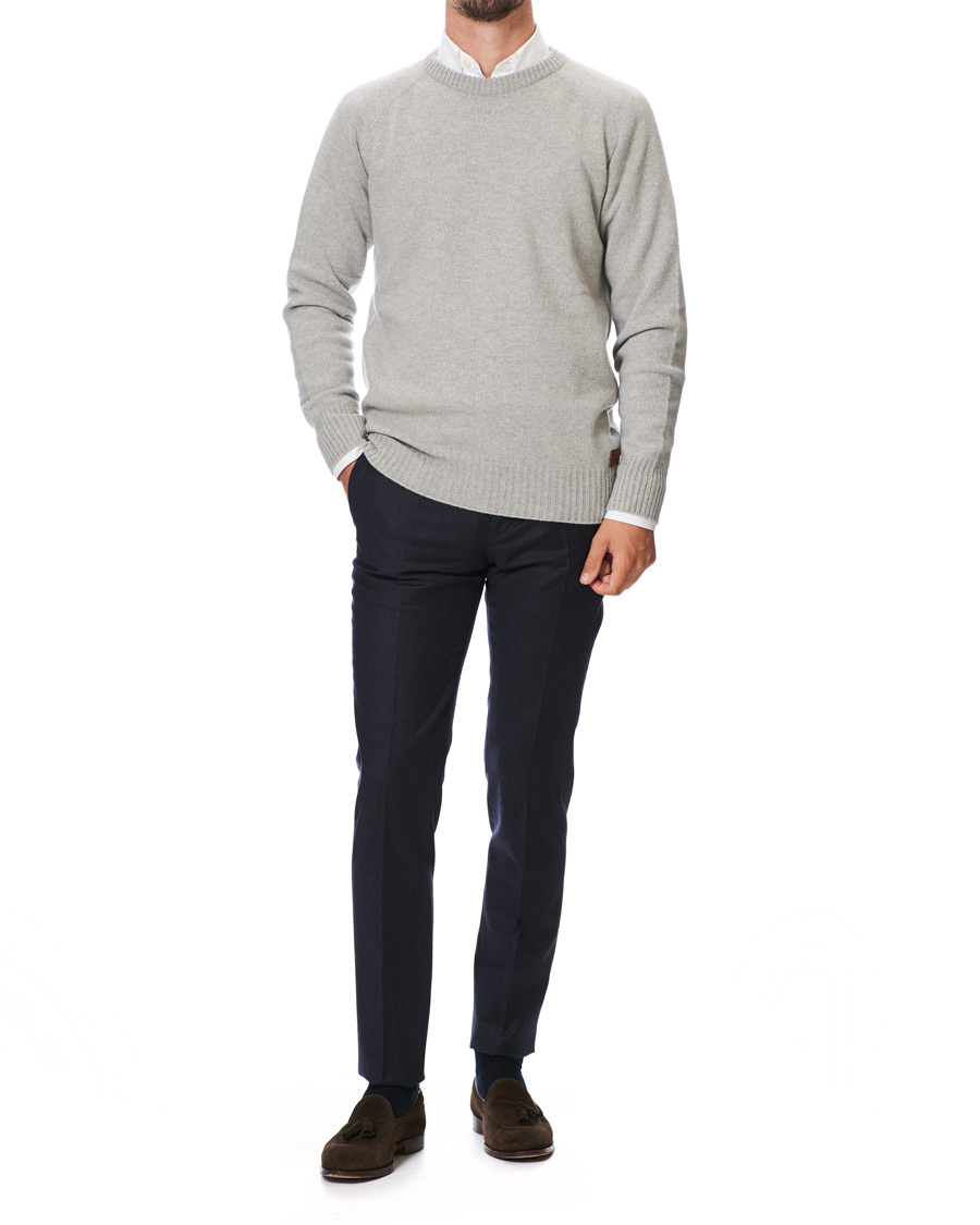Herre | Gensere | Johnstons of Elgin | Knitted Wool/Cashmere Raglan Crew Neck Silver Grey
