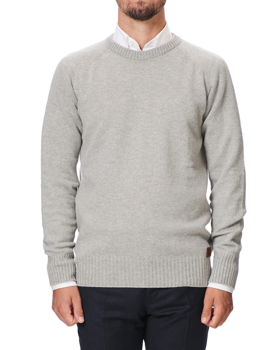 Herre | Gensere | Johnstons of Elgin | Knitted Wool/Cashmere Raglan Crew Neck Silver Grey