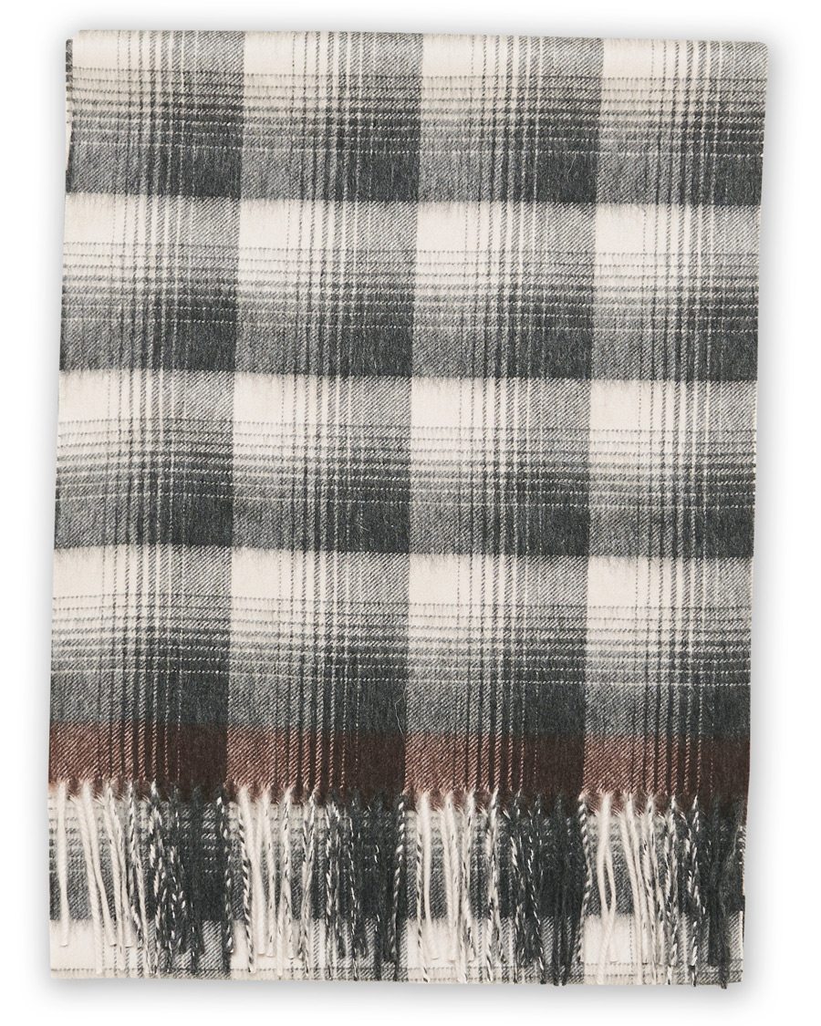 Herre | Begg & Co Arran Checked Cashmere Scarf Oyster Grey | Begg & Co | Arran Checked Cashmere Scarf Oyster Grey