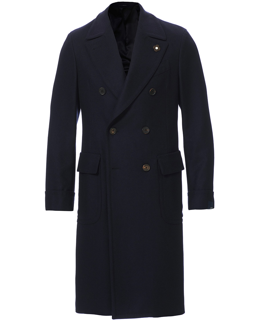 Herre | Jakker | Lardini | Wool/Cashmere Double Breasted Coat Navy