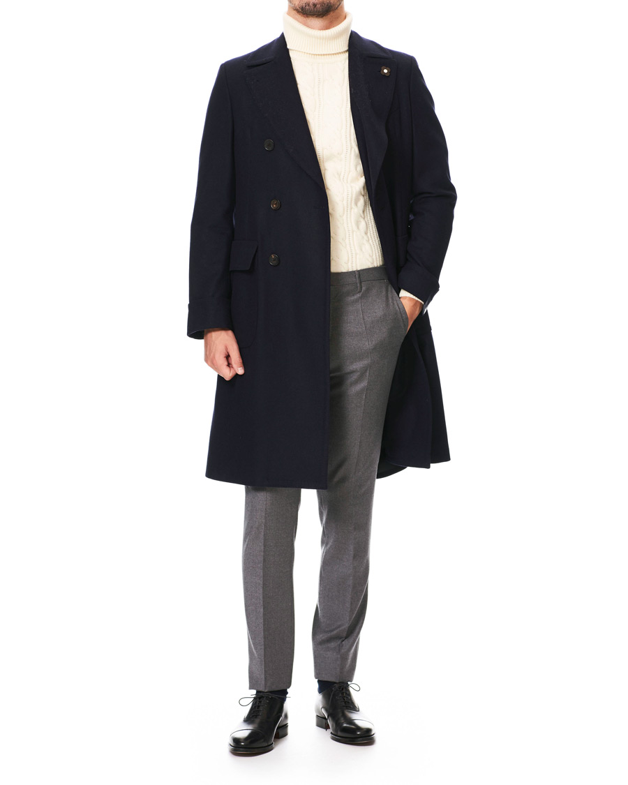 Herre | Jakker | Lardini | Wool/Cashmere Double Breasted Coat Navy