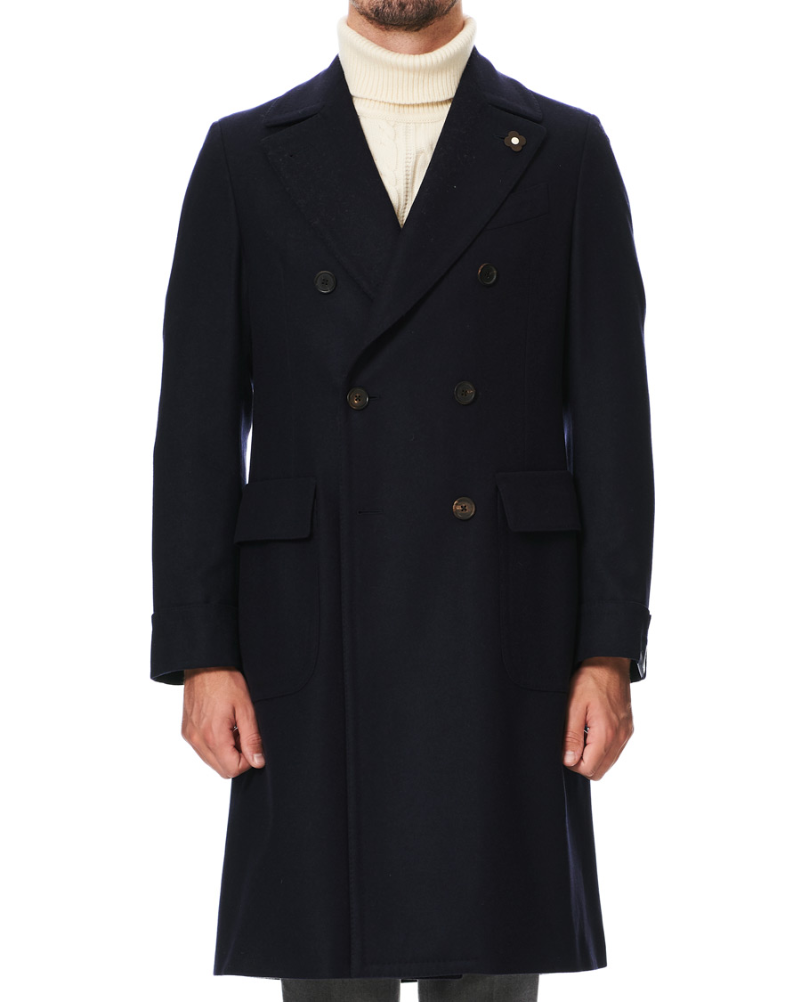 Herre | Jakker | Lardini | Wool/Cashmere Double Breasted Coat Navy