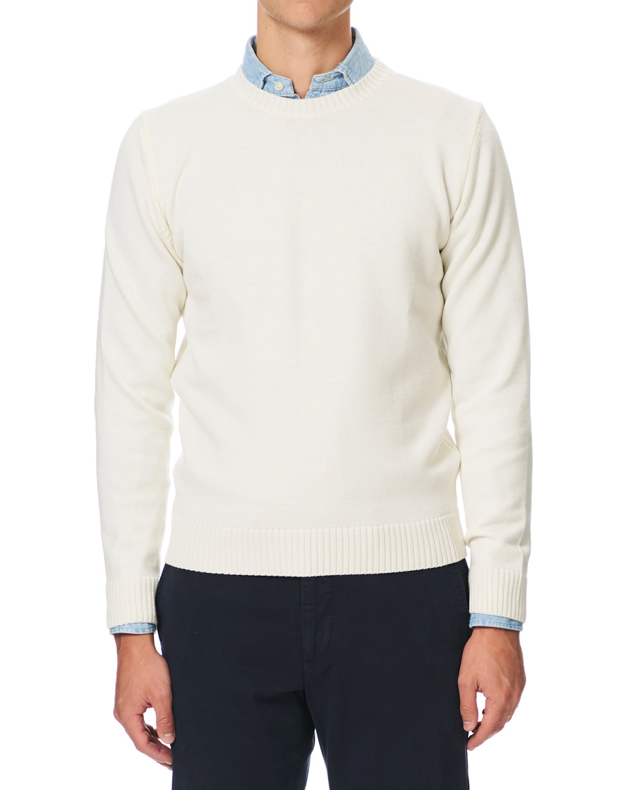 Herre |  | Stenströms | Heavy Knitted Merino Crew Neck Cream