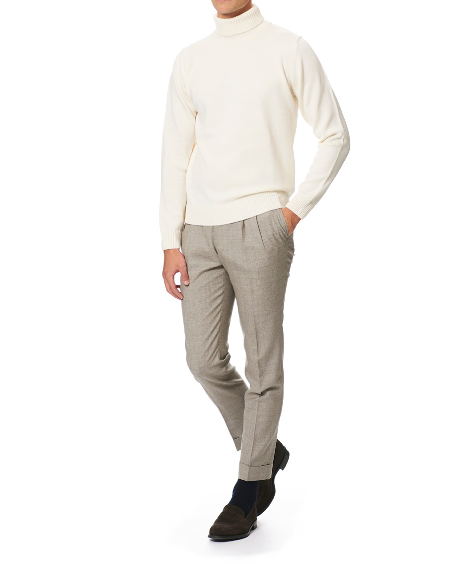 Herre | Gensere | Stenströms | Heavy Knitted Merino Rollneck Cream