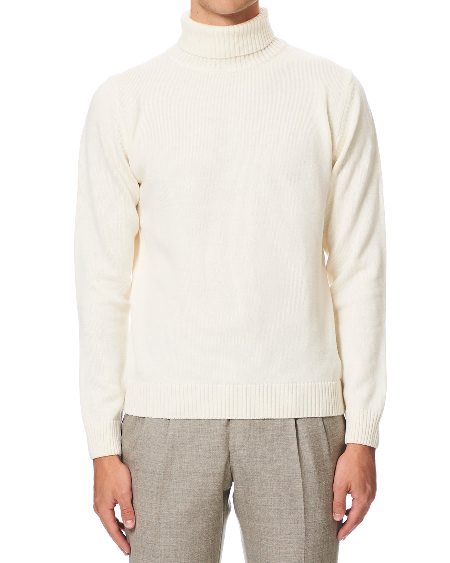 Herre | Gensere | Stenströms | Heavy Knitted Merino Rollneck Cream