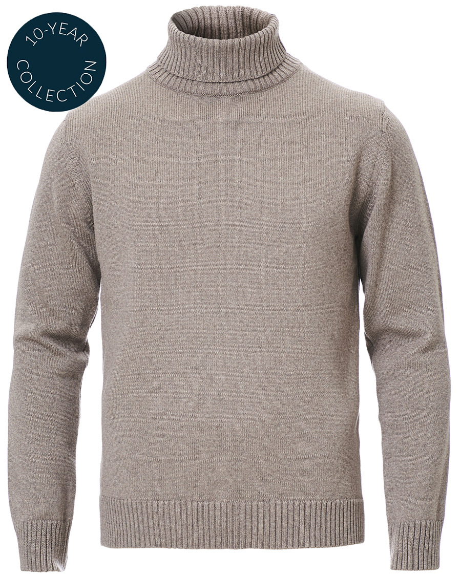 Herre | Gensere | Stenströms | Heavy Knitted Merino Roll Neck Mud Brown