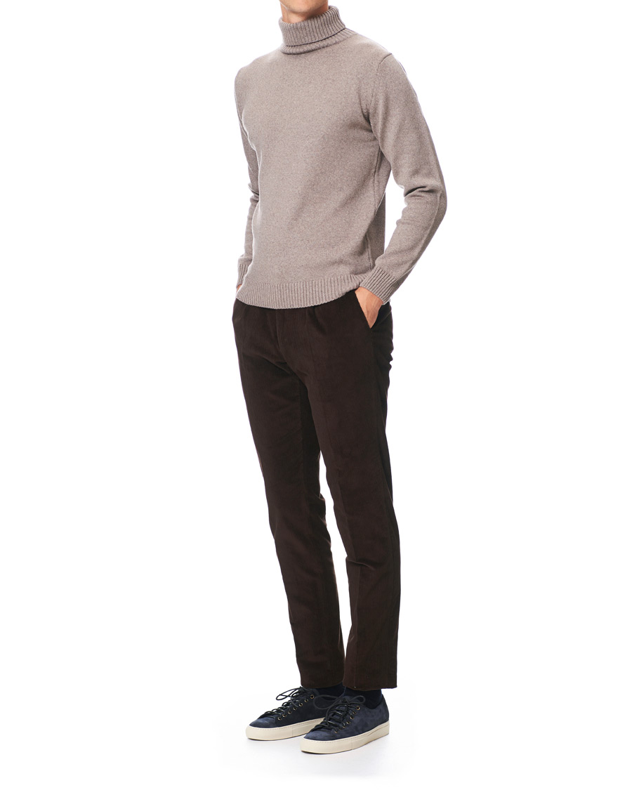 Herre | Gensere | Stenströms | Heavy Knitted Merino Roll Neck Mud Brown