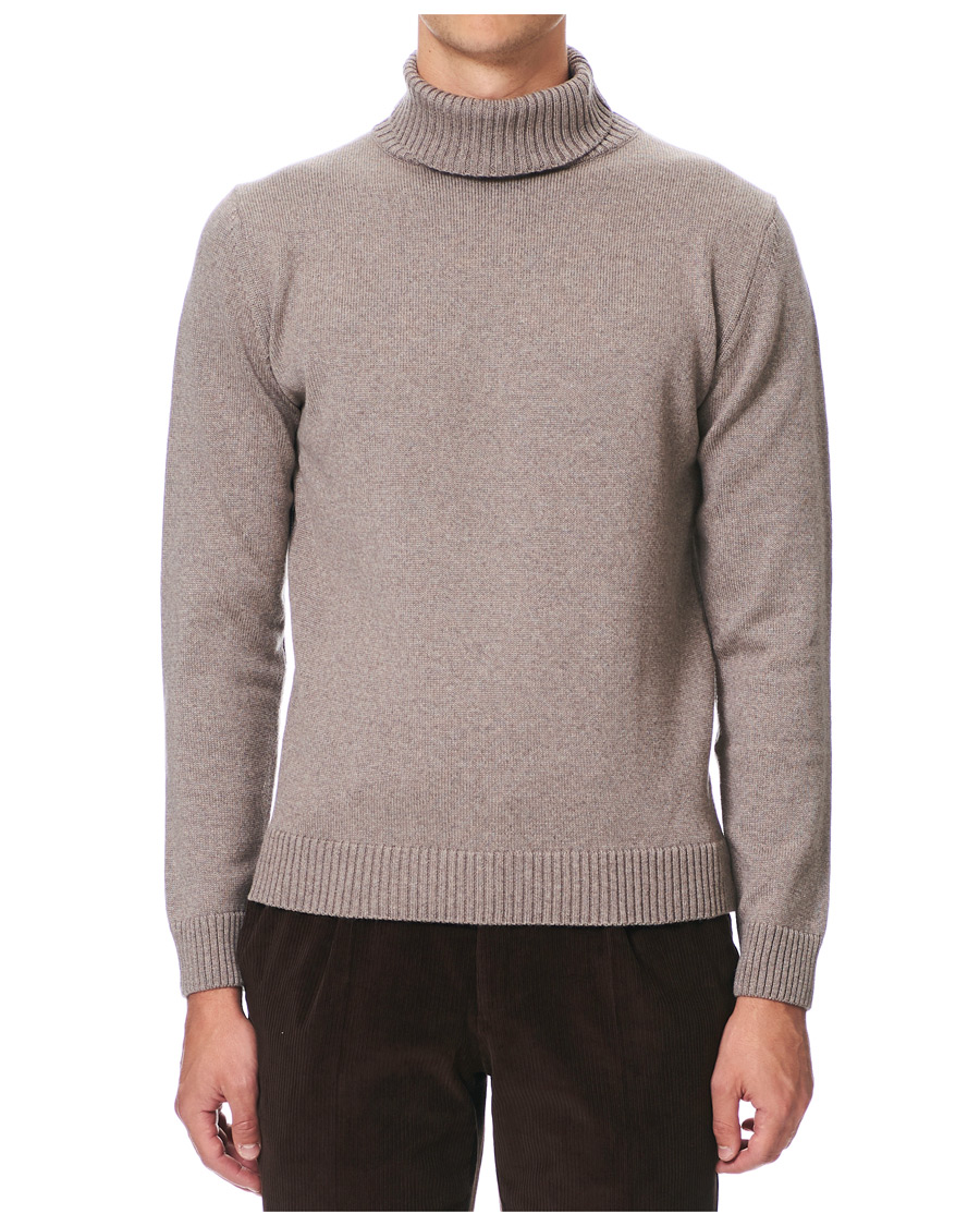 Herre | Gensere | Stenströms | Heavy Knitted Merino Roll Neck Mud Brown