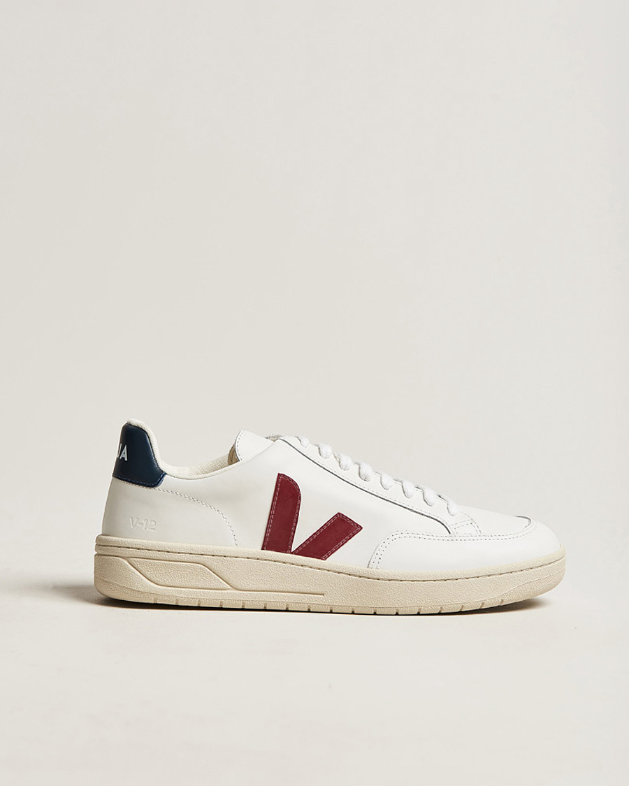 Herre | Veja V-12 Leather Sneaker White/Marsala Nautico | Veja | V-12 Leather Sneaker White/Marsala Nautico