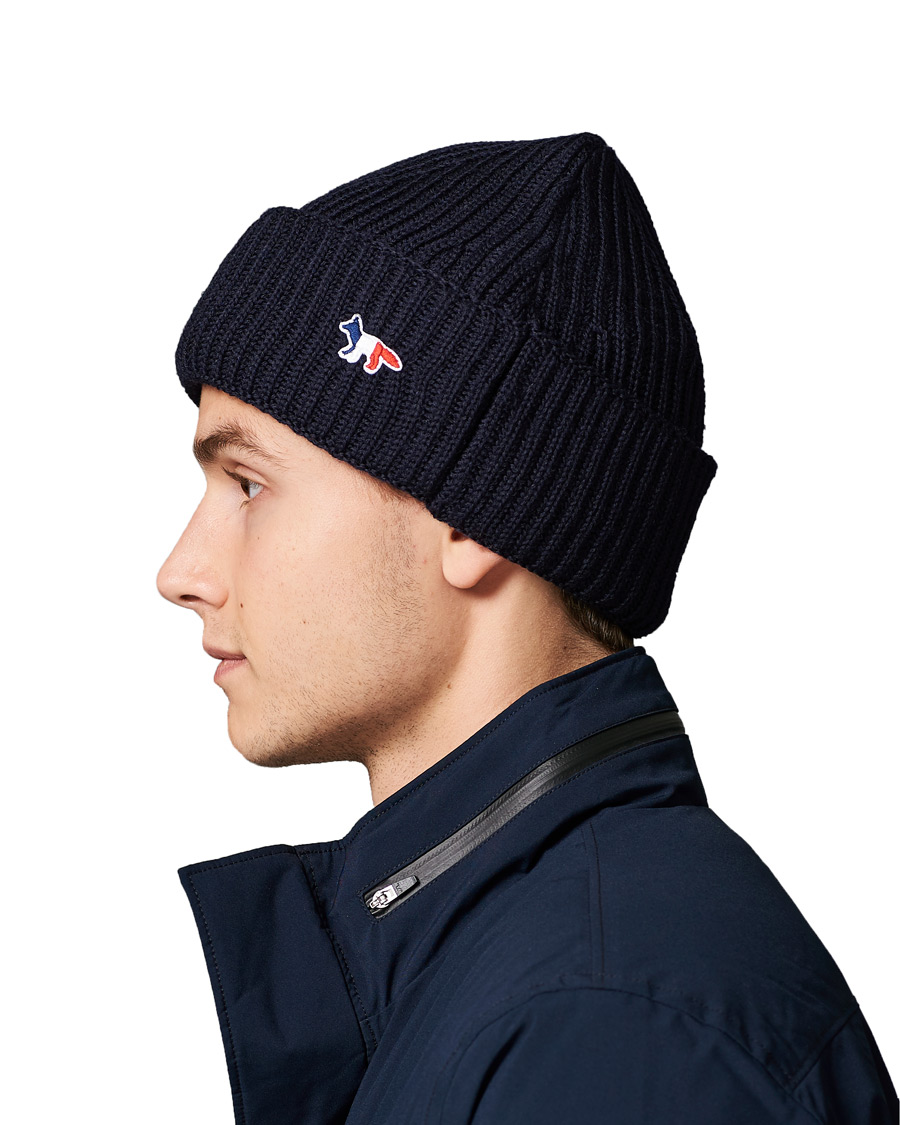Herre | Maison Kitsuné Tricolor Fox Beanie Navy | Maison Kitsuné | Tricolor Fox Beanie Navy