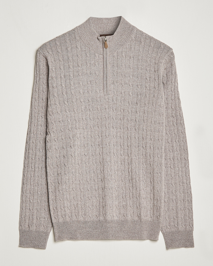 Herre | Gensere | Stenströms | Merino Wool Cable Half Zip Beige
