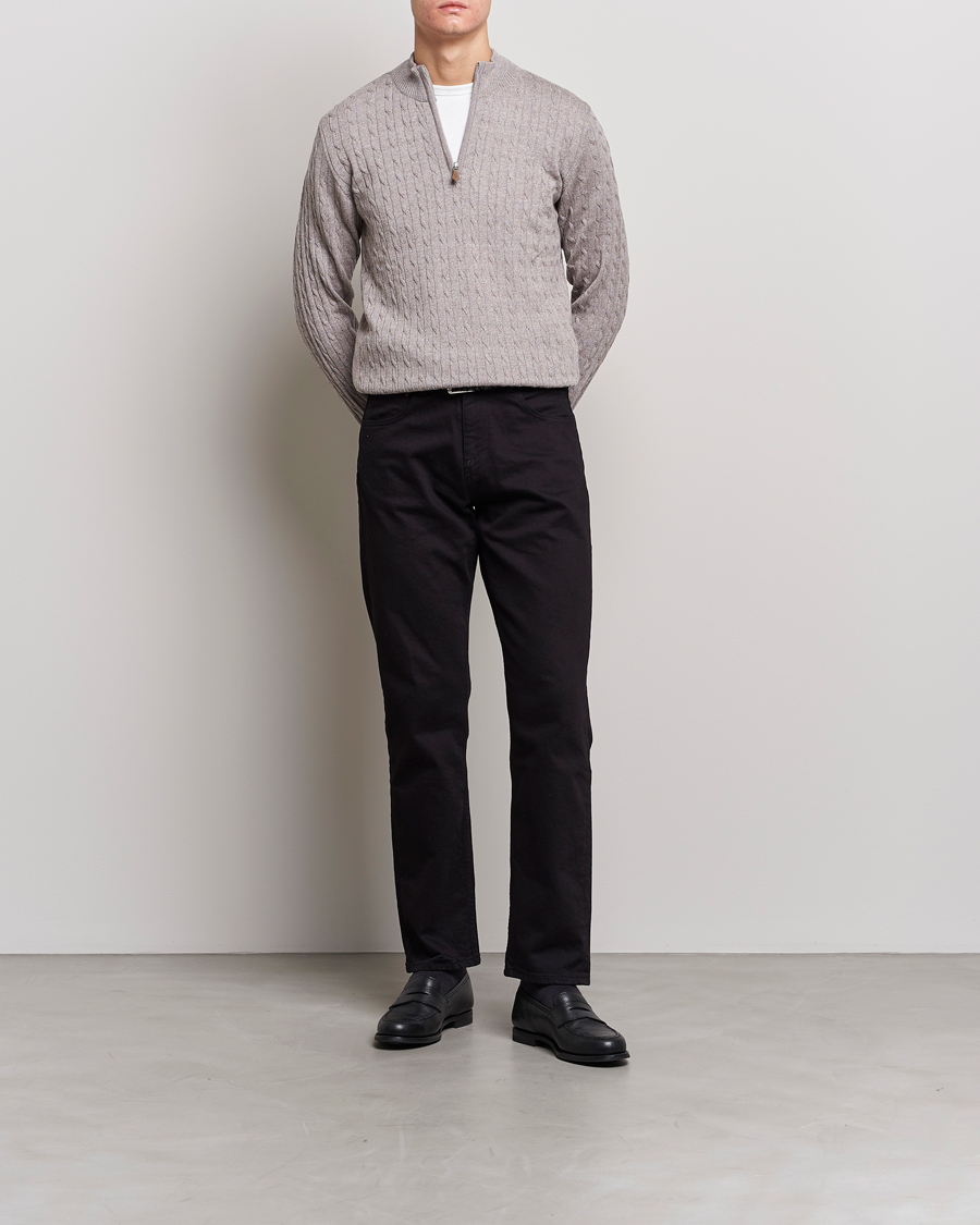 Herre | Gensere | Stenströms | Merino Wool Cable Half Zip Beige