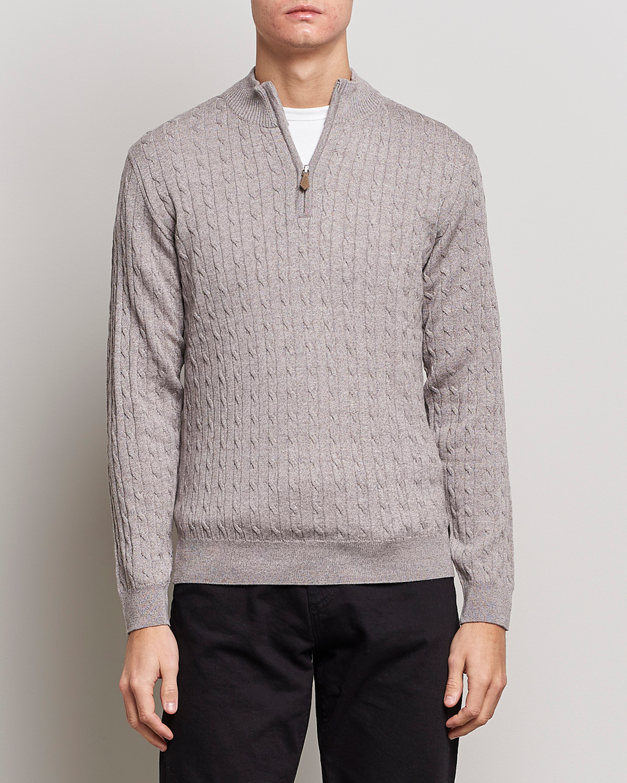 Herre | Gensere | Stenströms | Merino Wool Cable Half Zip Beige