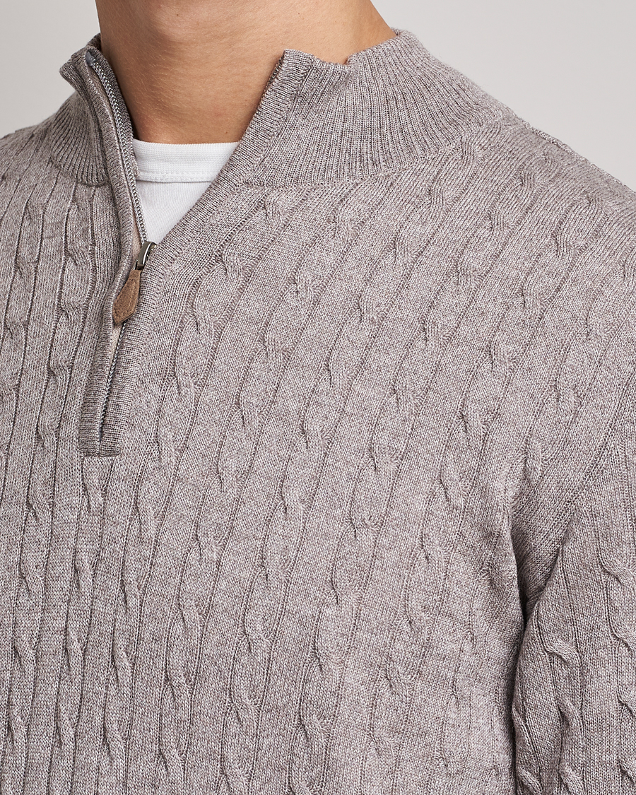 Herre | Gensere | Stenströms | Merino Wool Cable Half Zip Beige