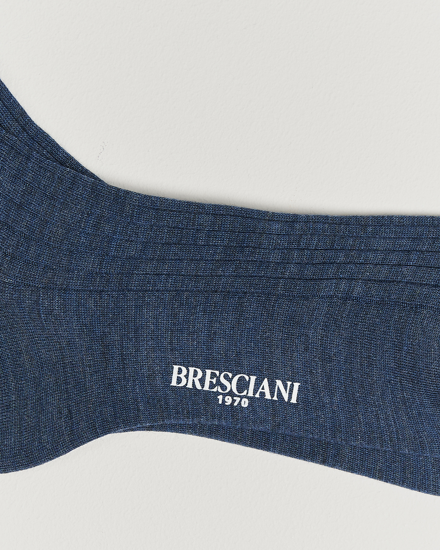 Herre | Undertøy | Bresciani | Wool/Nylon Ribbed Short Socks Blue Melange