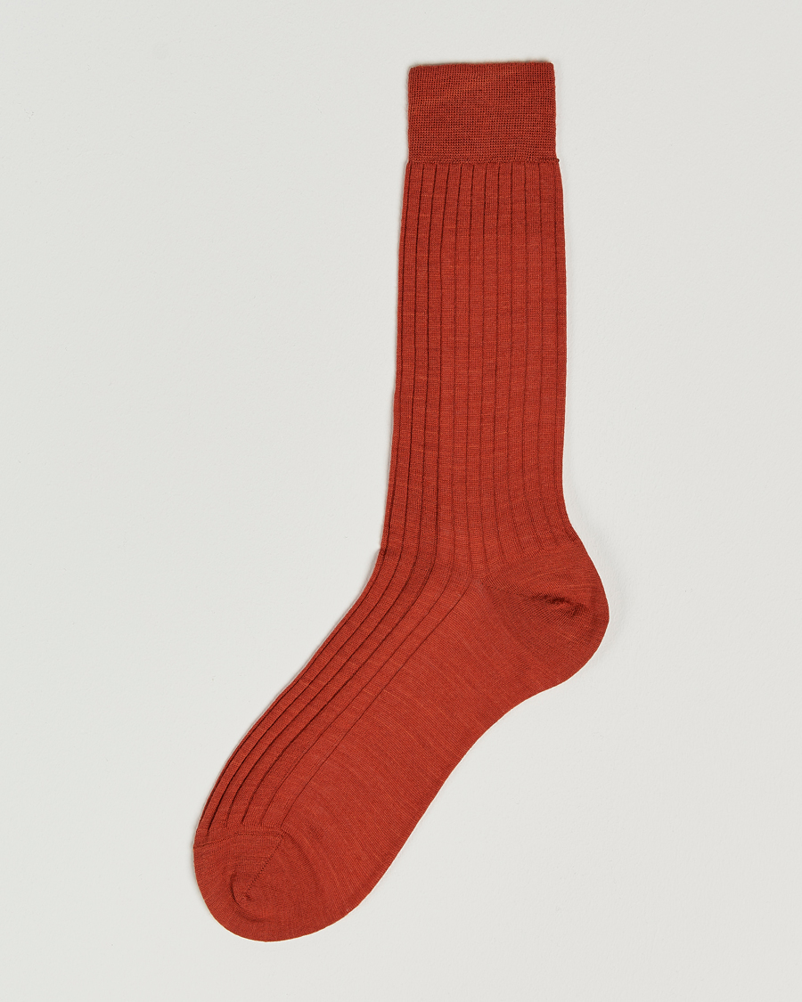 Herre | Undertøy | Bresciani | Wool/Nylon Ribbed Short Socks Burnt Orange