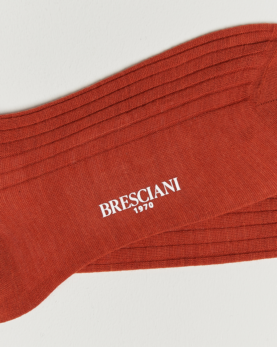 Herre | Undertøy | Bresciani | Wool/Nylon Ribbed Short Socks Burnt Orange