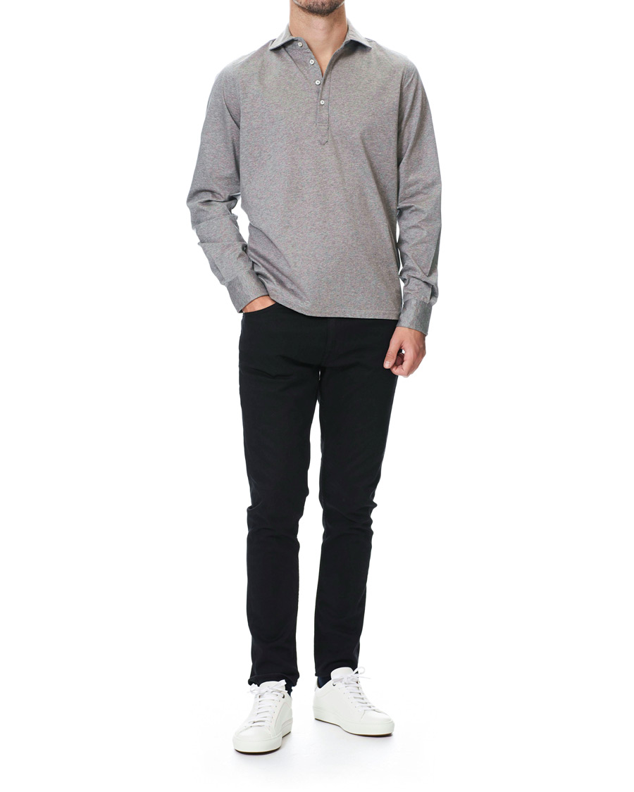Herre | Skjorter | Stenströms | Cotton Popover Poloshirt Grey Melange