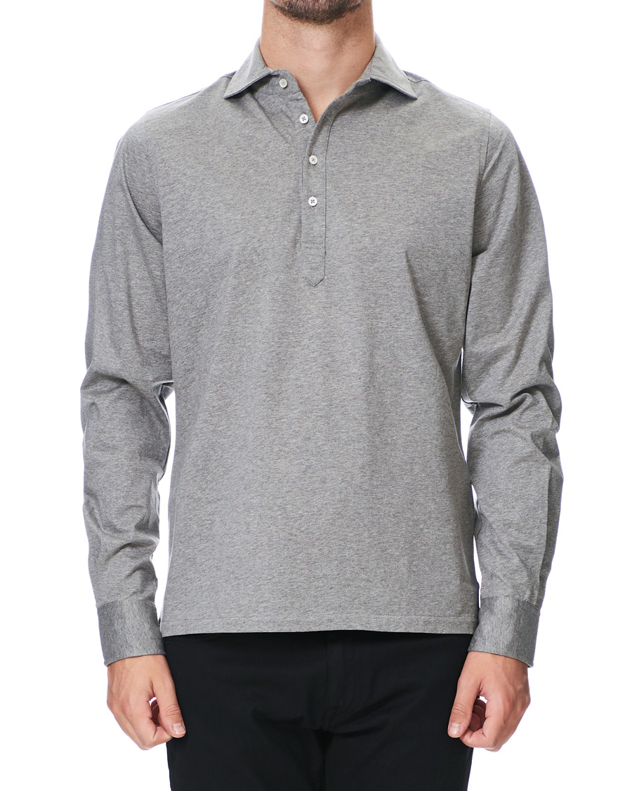 Herre | Skjorter | Stenströms | Cotton Popover Poloshirt Grey Melange