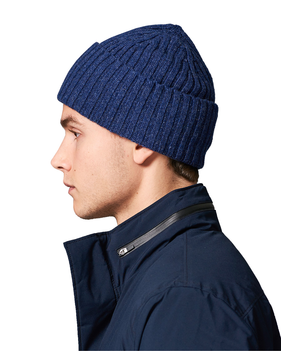 Herre | Drake's Lambswool Ribbed Hat Blue | Drake's | Lambswool Ribbed Hat Blue