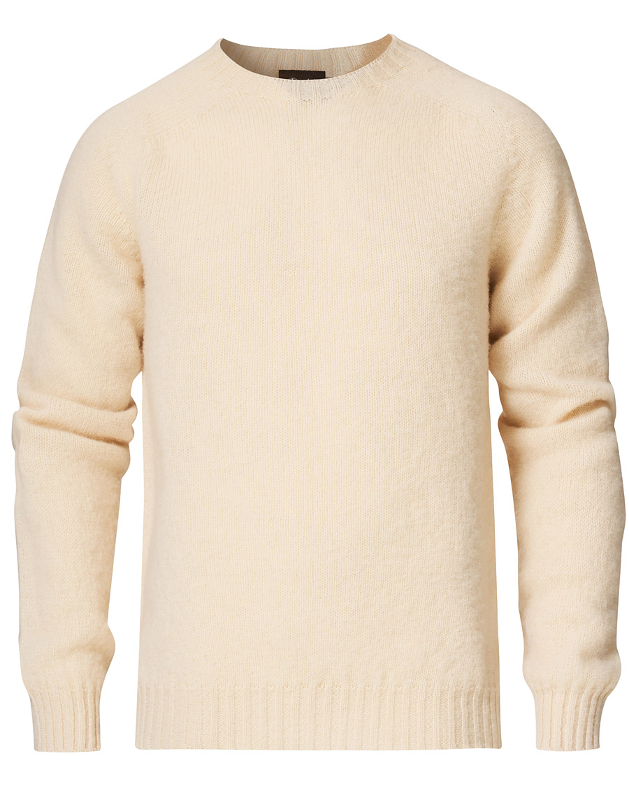 Herre | Gensere | Drake's | Brushed Shetland Wool Crew Neck Cream