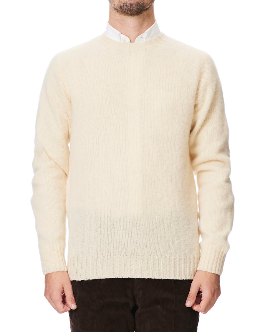 Herre | Gensere | Drake's | Brushed Shetland Wool Crew Neck Cream