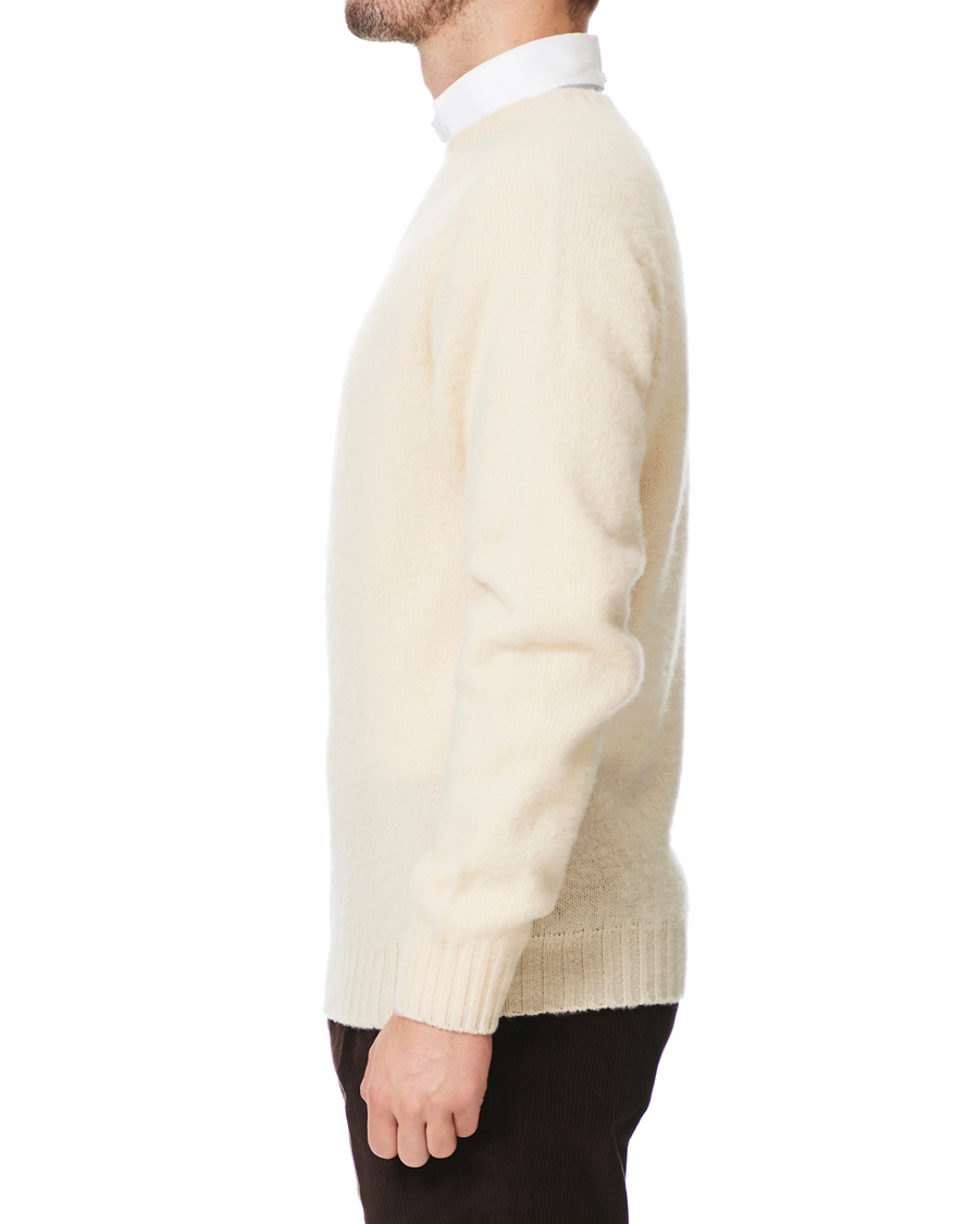 Herre | Gensere | Drake's | Brushed Shetland Wool Crew Neck Cream