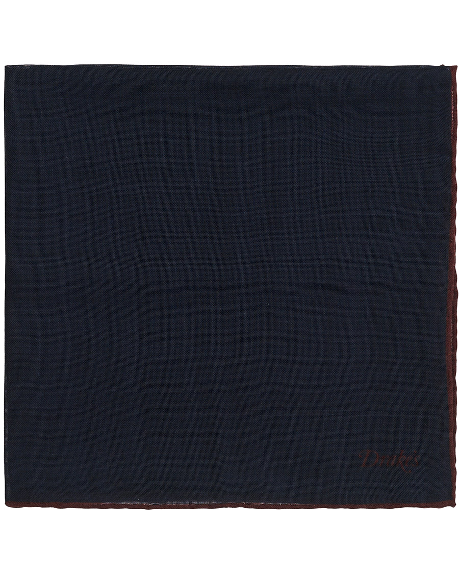 Herre | Drake's Plain Wool/Silk Pocket Square Navy | Drake's | Plain Wool/Silk Pocket Square Navy
