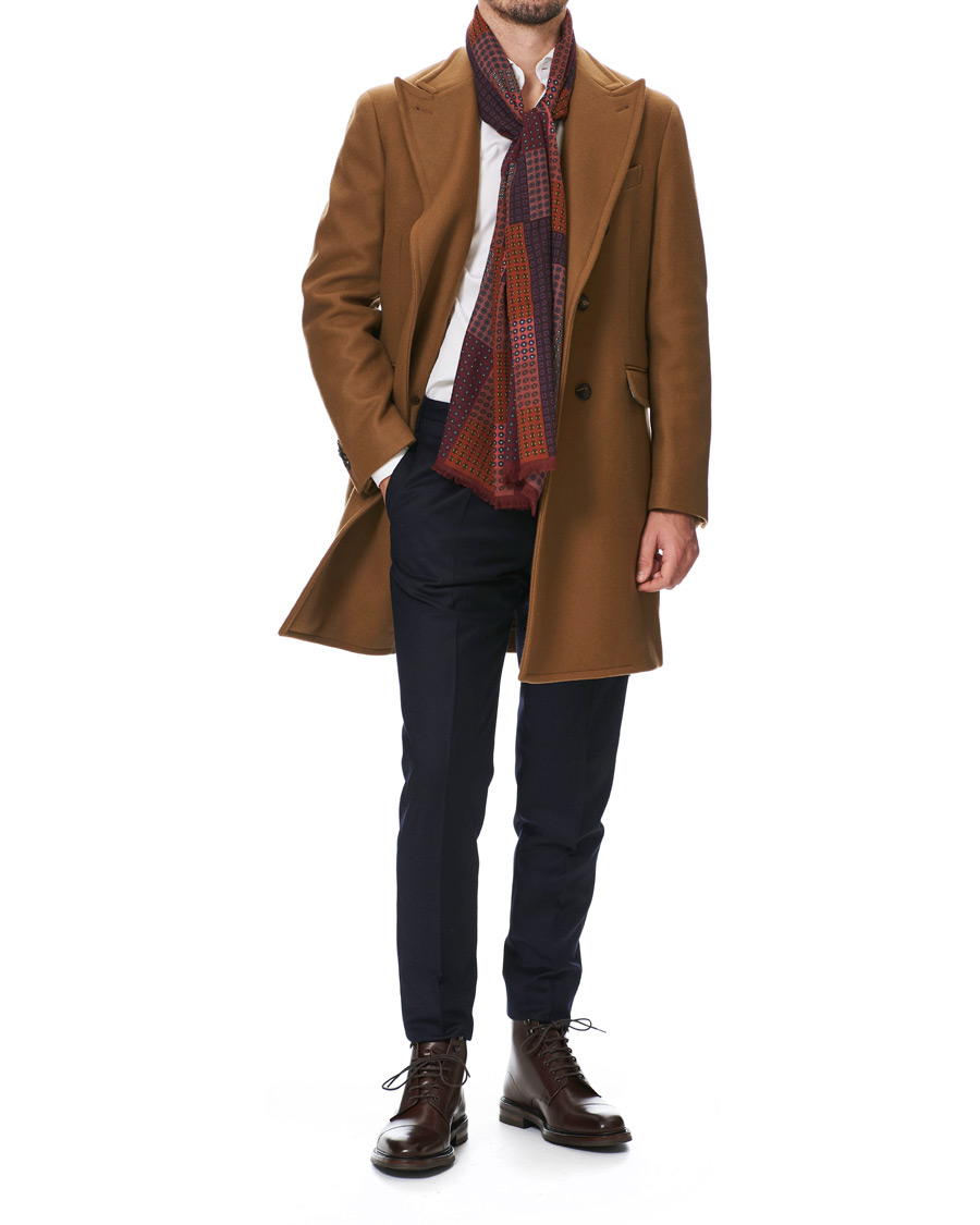 Herre | Drake's Wool Printed Patchwork Scarf Burgundy | Drake's | Wool Printed Patchwork Scarf Burgundy